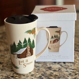 Joyland Let it Snow Ceramic Mug with Lid - Cream and Black